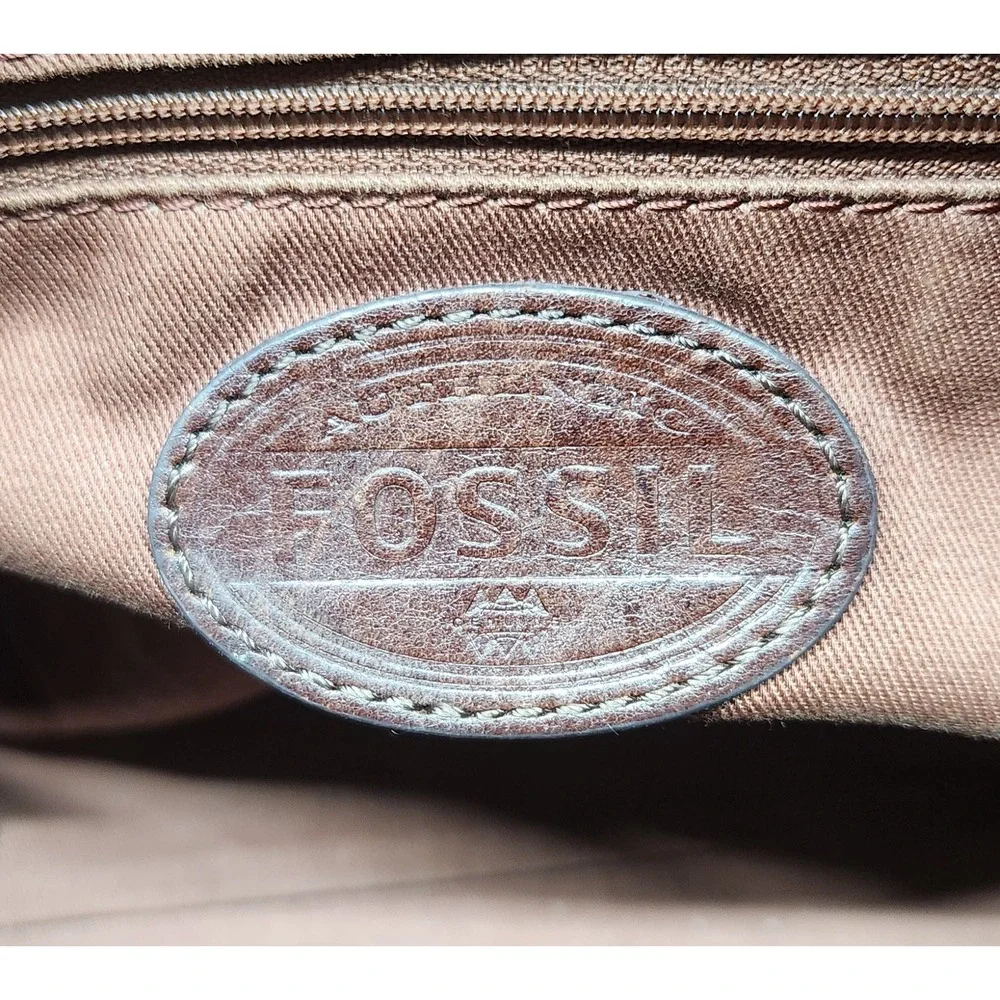 Fossil Brown Croc Embossed Leather Satchel Handbag SHB1140 Brass Hardware